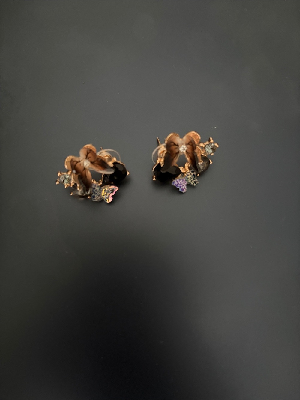 Gold Floral Butterfly Stud Earrings - Women Jewelry